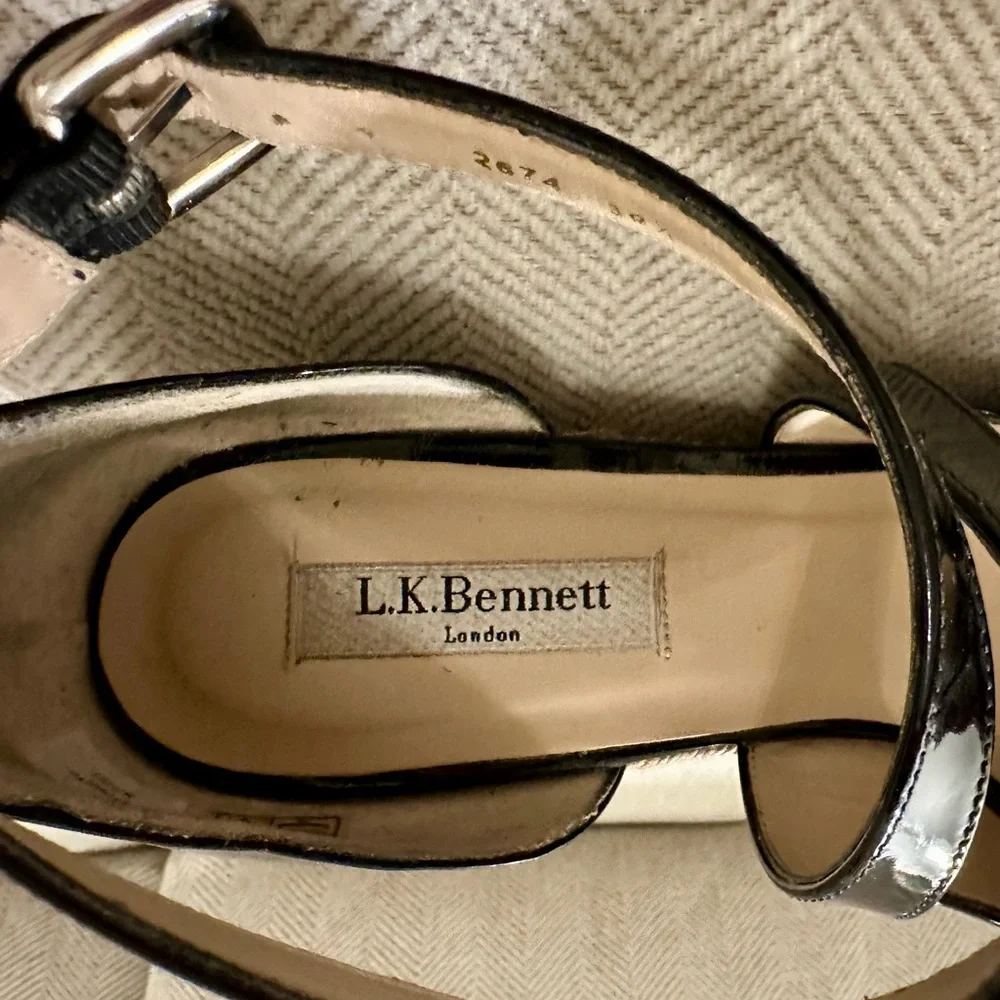 LK Bennett Black Patent Espadrille Wedges 39.5